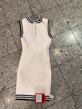 Mini Zip-Front Dress in White & Black